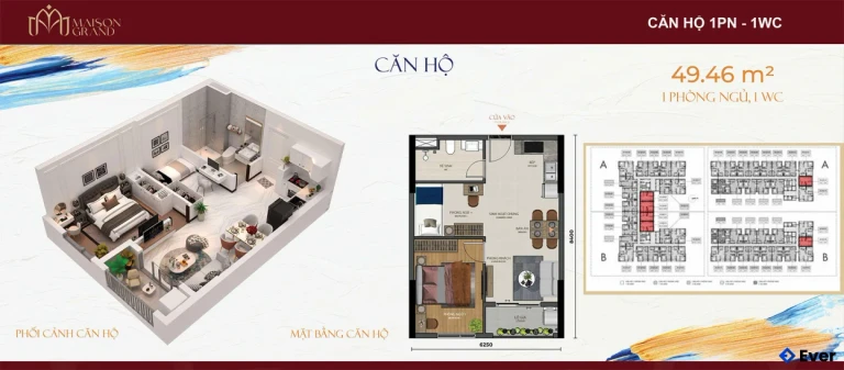 Công năng thiết kế căn hộ 1PN - 1WC