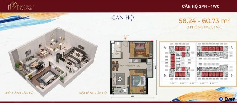 Công năng thiết kế căn hộ 2PN - 1WC