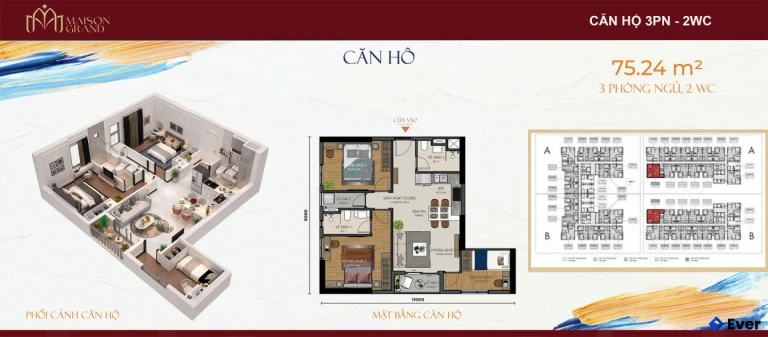 Công năng thiết kế căn hộ 2PN - 2WC