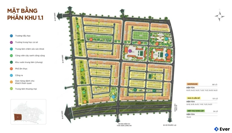 Mặt cắt mặt bằng phần khu 1 của dự án