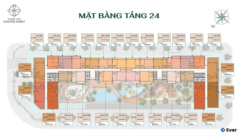 Mặt cắt mặt bằng tầng 24