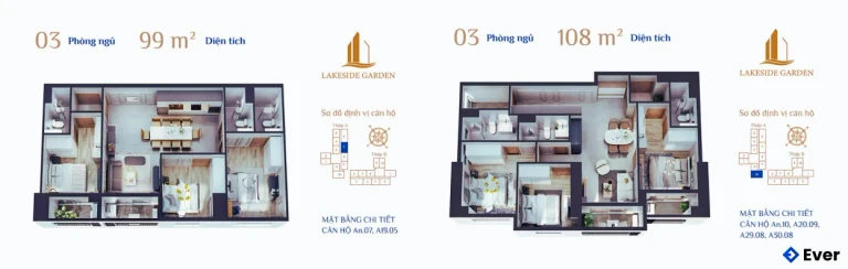 Mặt cắt mẫu 3 phỏng ngủ tại dự án