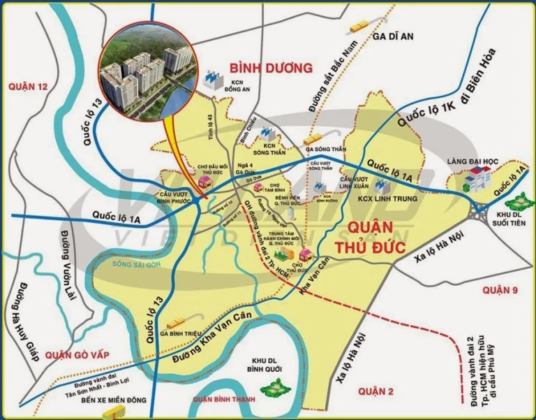 Ví trí kết nối của dự án Sunview Town