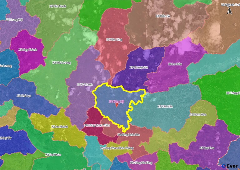 Ranh giới hành chính xã Đồng Hỷ