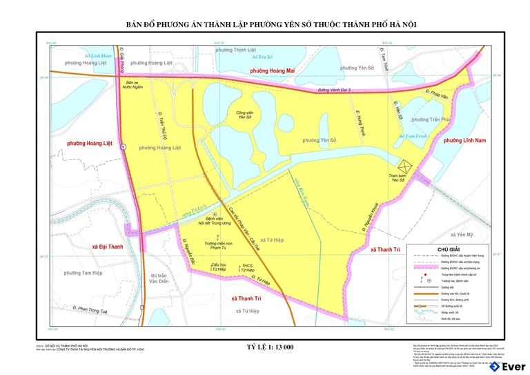 Bản đồ phường Yên Sở sau sáp nhập