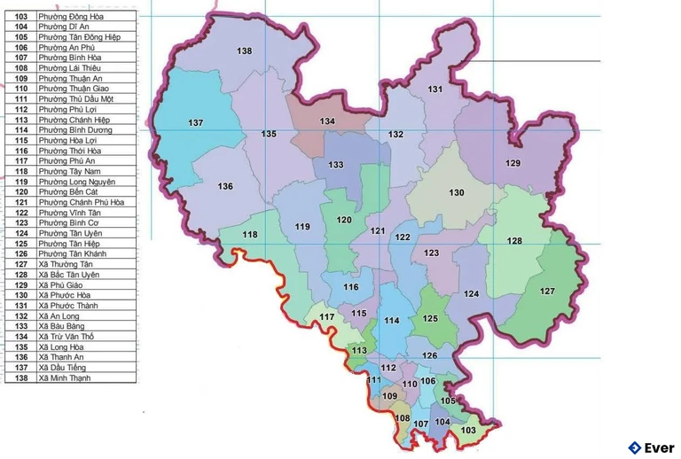 Bản đồ Bình Dương sau sáp nhập