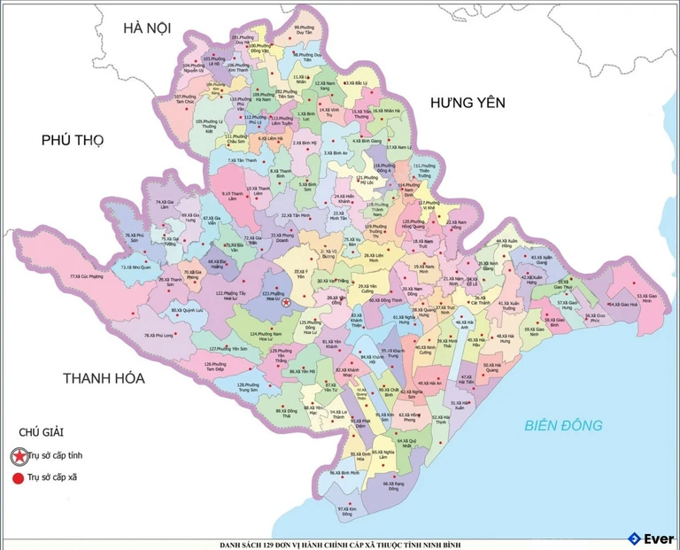 Bản đồ các xã tỉnh Ninh Bình sau sáp nhập