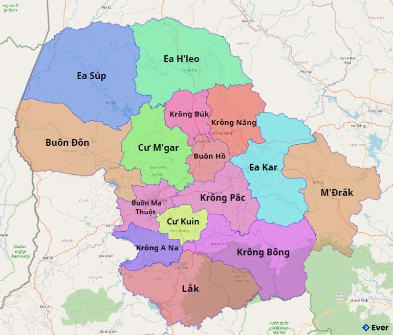 Bản đồ đơn vị hành chính Tỉnh Đắk Lắk