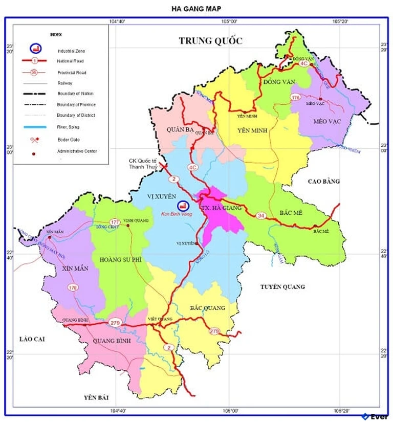 Bản đồ đơn vị hành chính Tỉnh Hà Giang