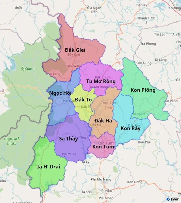 Bản đồ đơn vị hành chính Tỉnh Kon Tum
