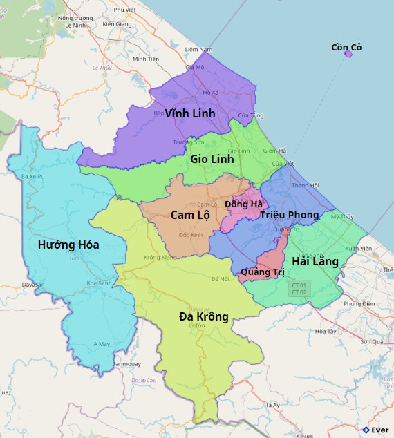 Bản đồ đơn vị hành chính Tỉnh Quảng Trị