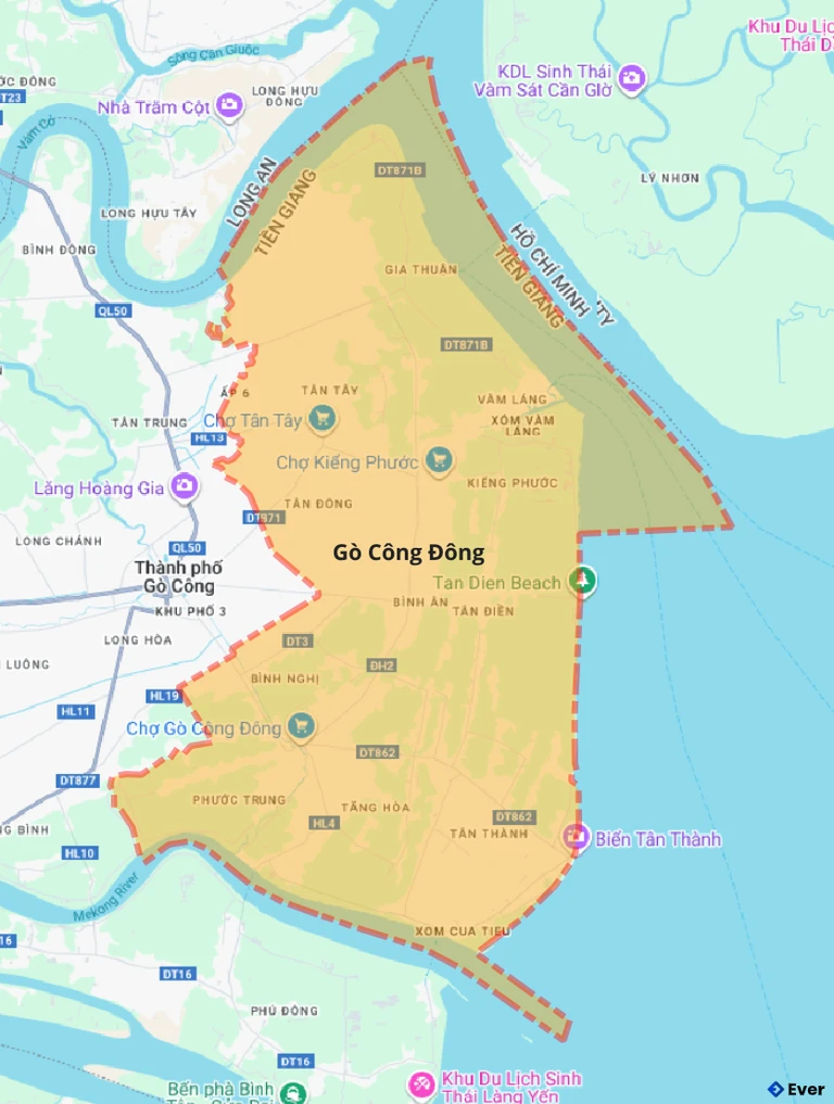 Bản đồ giao thông huyện Gò Công Đông