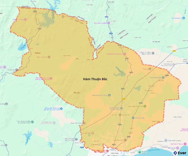 Bản đồ giao thông huyện Hàm Thuận Bắc