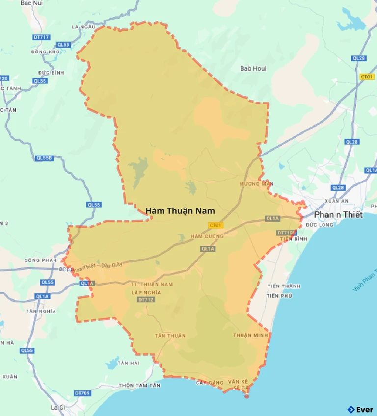 Bản đồ giao thông huyện Hàm Thuận Nam