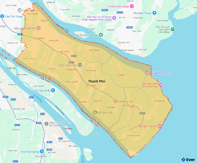 Bản đồ giao thông huyện Thạnh Phú