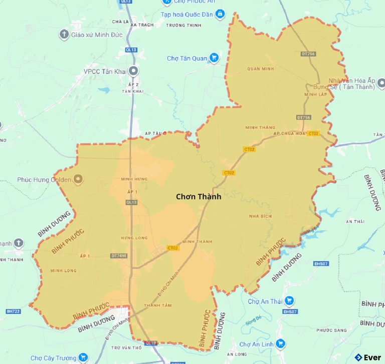 Bản đồ giao thông thị xã Chơn Thành