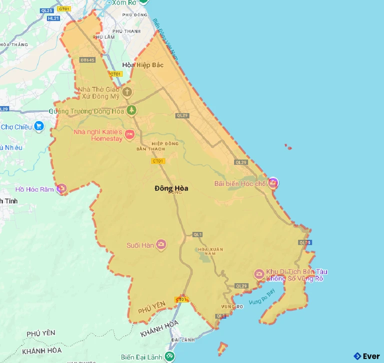 Bản đồ giao thông thị xã Đông Hòa