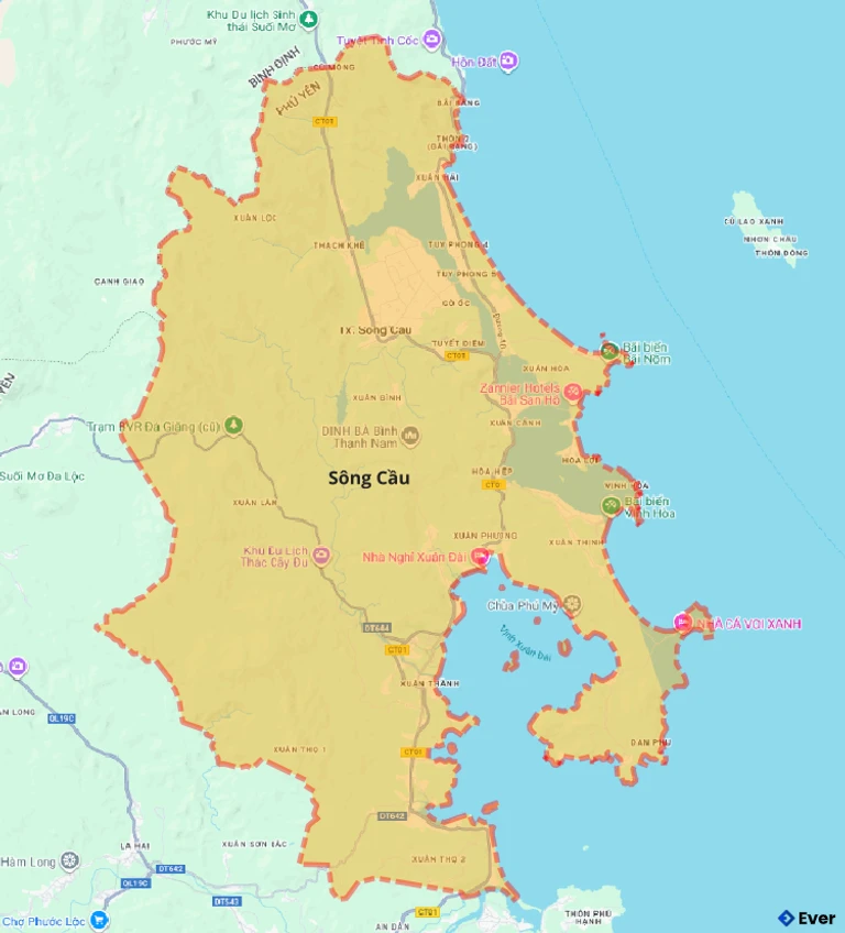 Bản đồ giao thông thị xã Sông Cầu