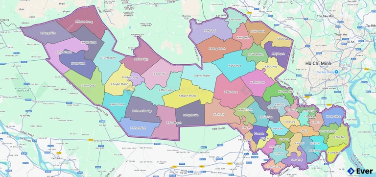 Bản đồ hành chính các xã, phường sau sáp nhập của Long An (cũ)