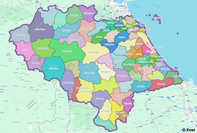 Bản đồ hành chính các xã, phường sau sáp nhập của Quảng Nam (cũ)