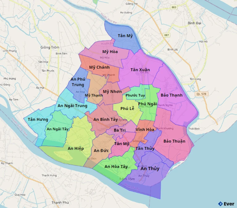 Bản đồ hành chính huyện Ba Tri