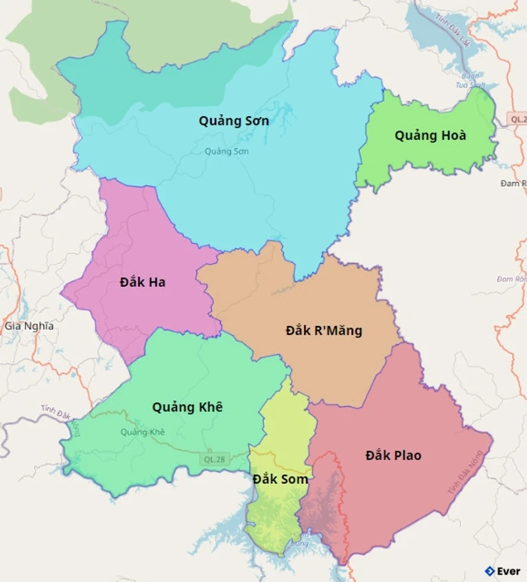Bản đồ hành chính Huyện Đăk Glong