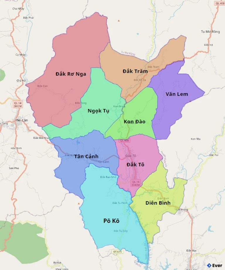 Bản đồ hành chính Huyện Đăk Tô