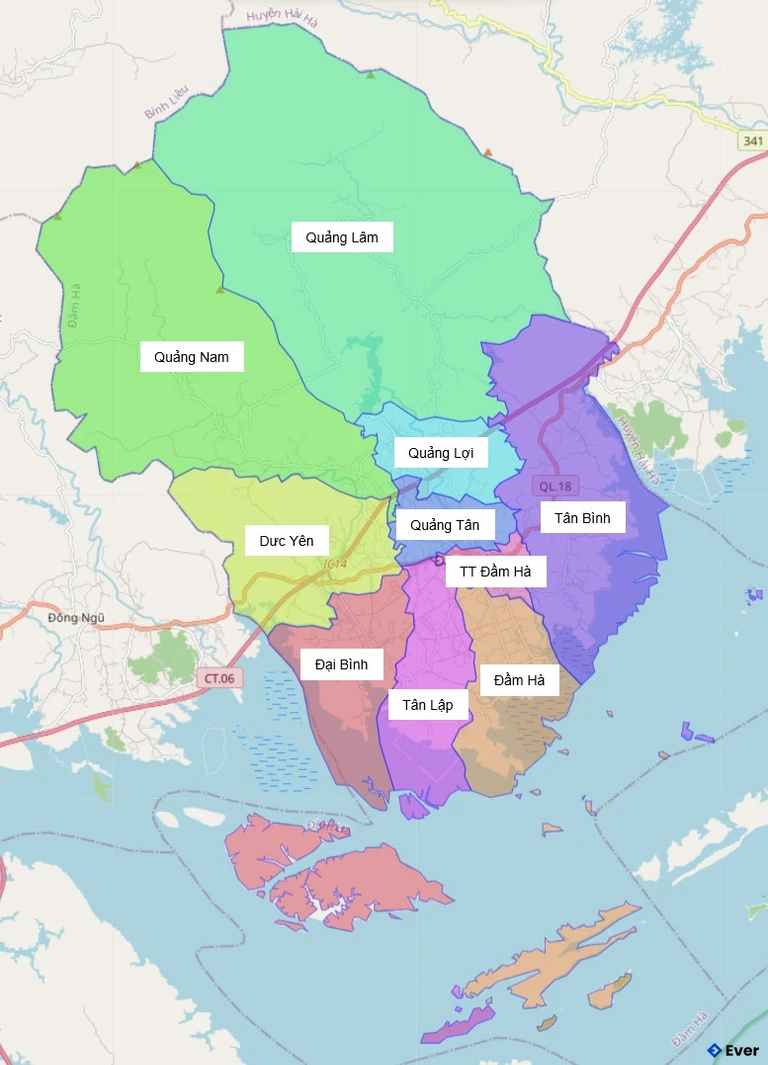 Bản đồ hành chính Huyện Đầm Hà