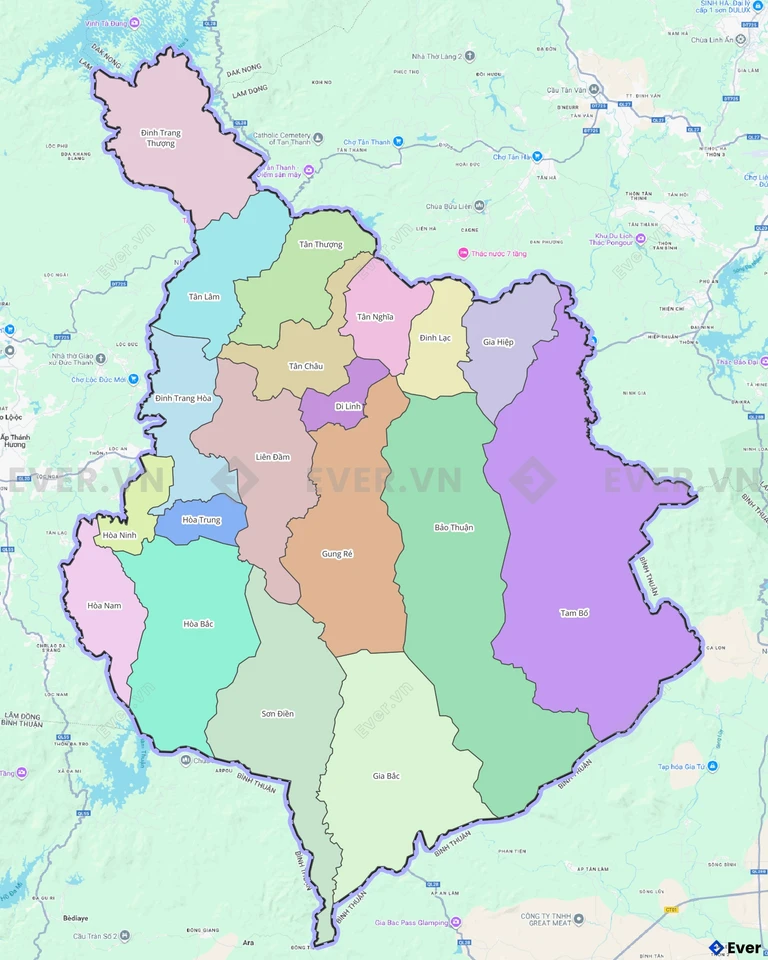Bản đồ hành chính huyện Di Linh