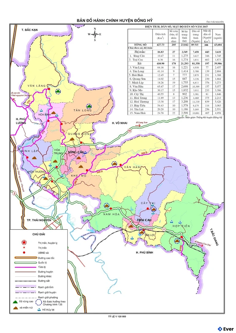 Bản đồ hành chính Huyện Đồng Hỷ