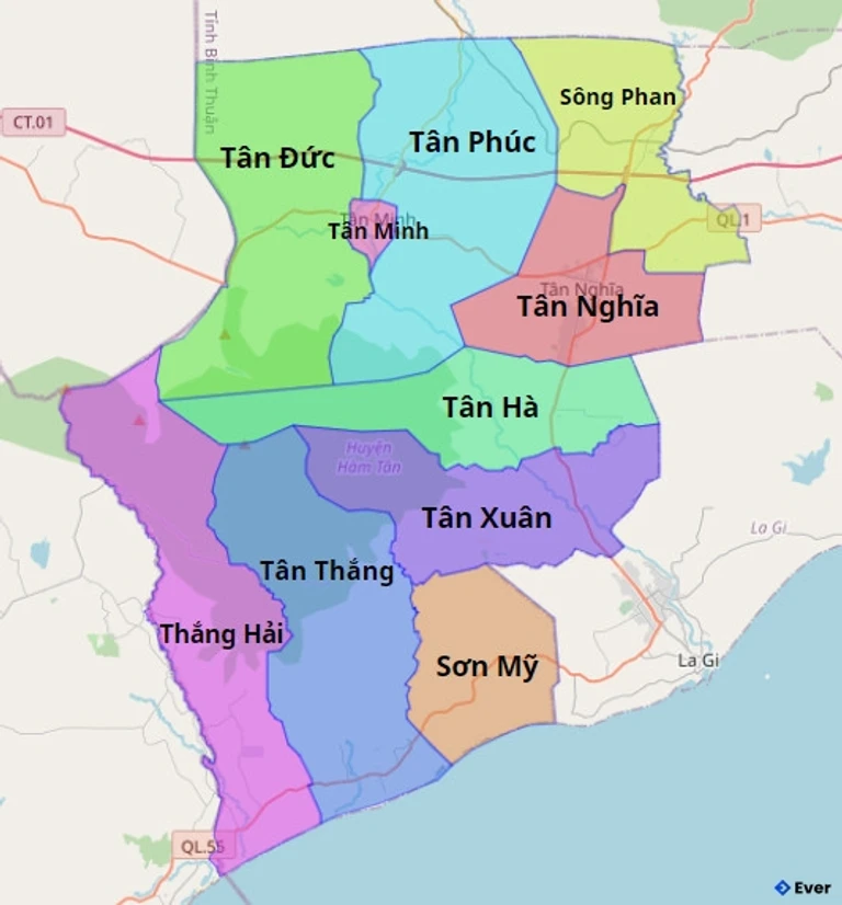 Bản đồ hành chính Huyện Hàm Tân