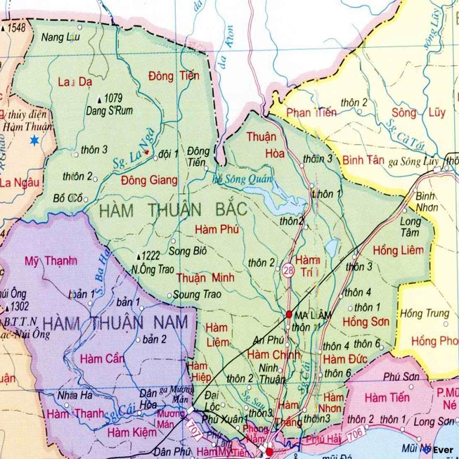 Bản đồ hành chính Huyện Hàm Thuận Bắc