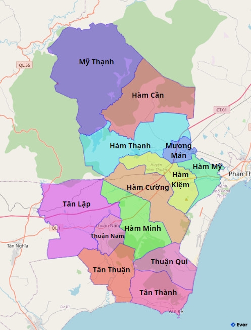 Bản đồ hành chính Huyện Hàm Thuận Nam