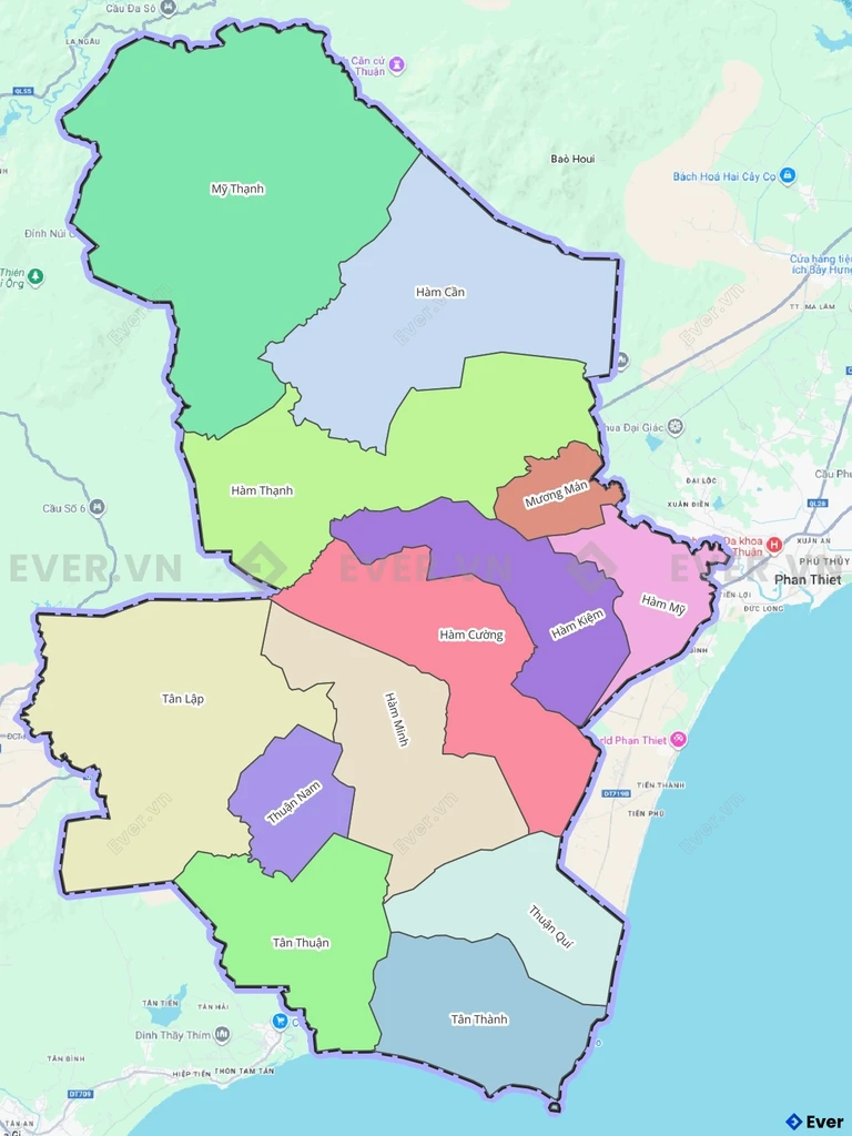 Bản đồ hành chính huyện Hàm Thuận Nam