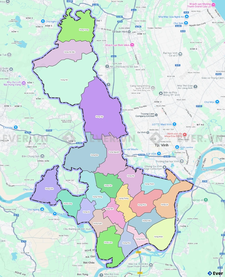 Bản đồ hành chính huyện Hưng Nguyên
