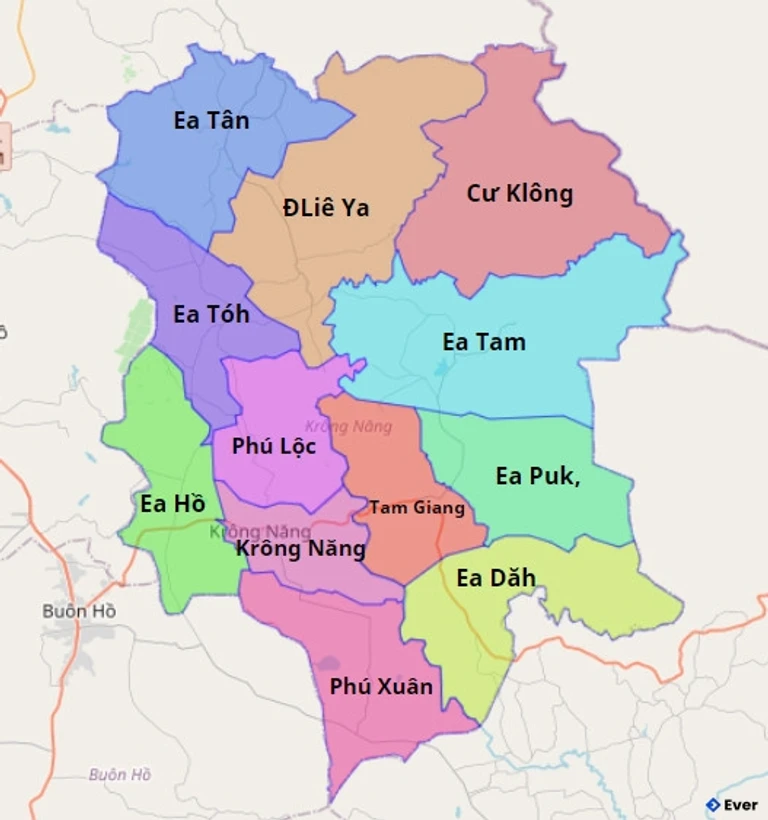 Bản đồ hành chính Huyện Krông Năng