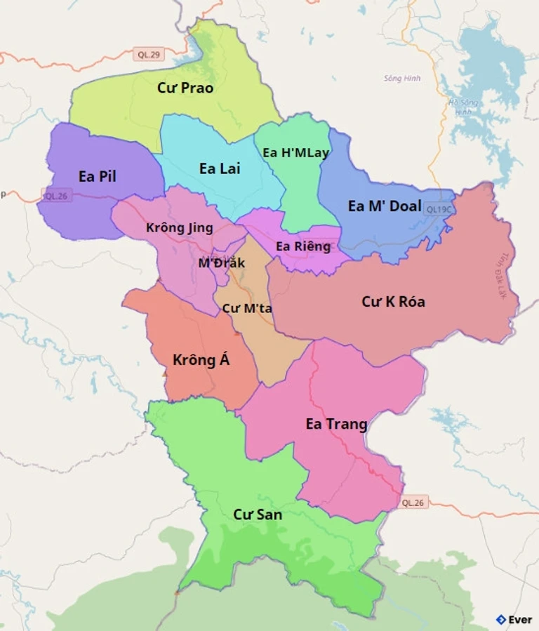 Bản đồ hành chính Huyện M D'rắk