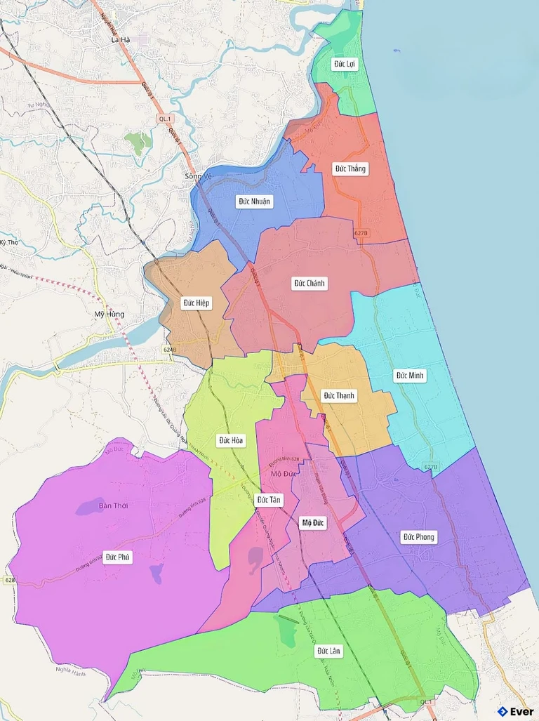 Bản đồ hành chính Huyện Mộ Đức