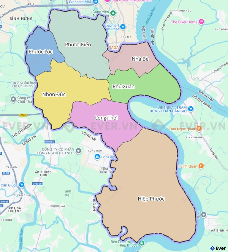 Bản đồ hành chính huyện Nhà Bè