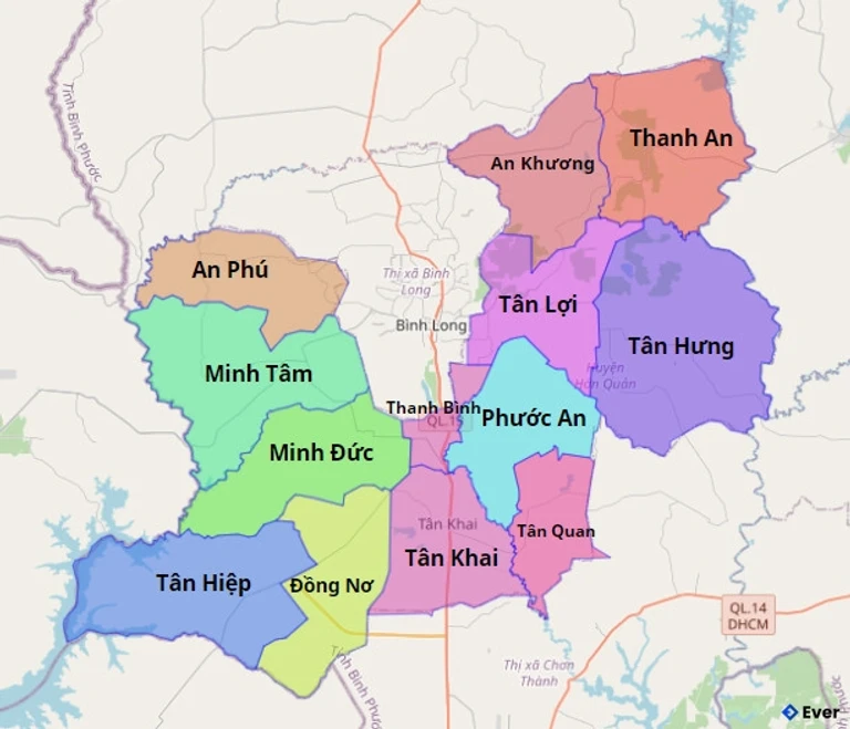 Bản đồ hành chính Huyện Quản Hớn