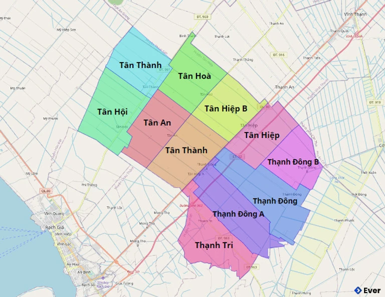 Bản đồ hành chính Huyện Tân Hiệp
