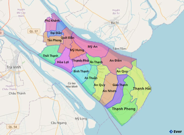 Bản đồ hành chính huyện Thạnh Phú