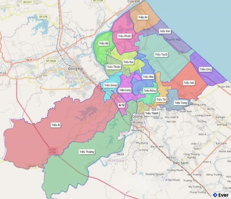 Bản đồ hành chính huyện Triệu Phong