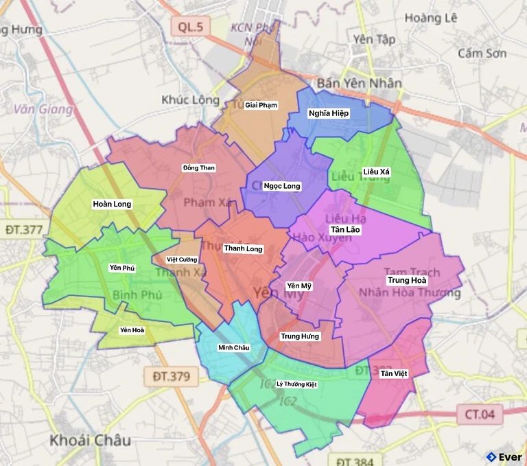 Bản đồ hành chính Huyện Yên Mỹ