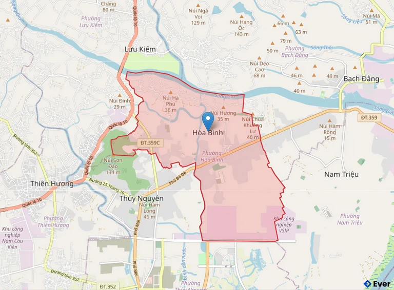 Bản đồ hành chính phường Hòa Bình sau sáp nhập