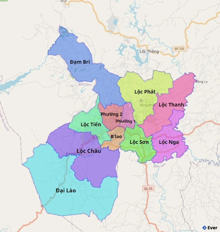 Bản đồ hành chính Thành phố Bảo Lộc