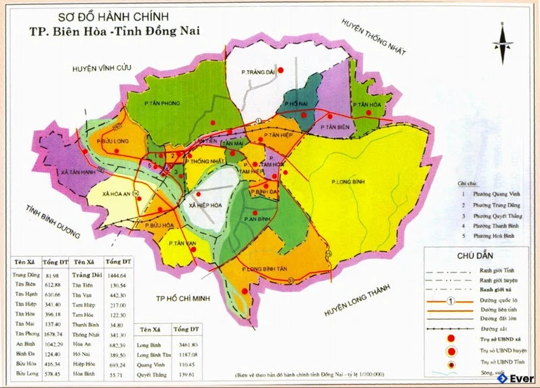 Bản đồ hành chính thành phố Biên Hòa