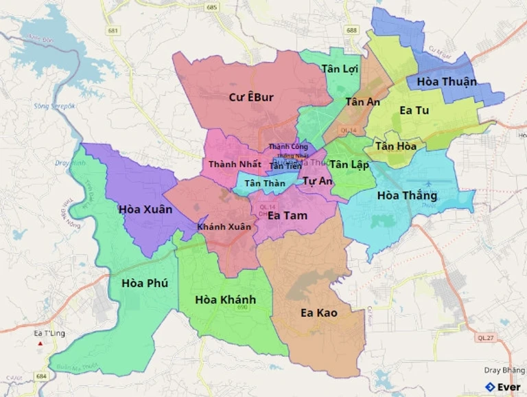Bản đồ hành chính Thành phố Buôn Ma Thuật