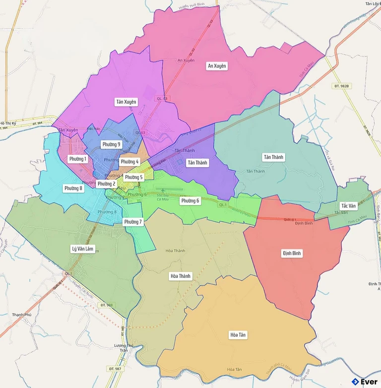 Bản đồ hành chính Thành phố Cà Màu