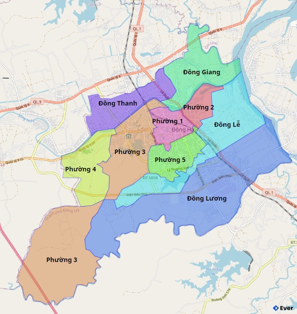 Bản đồ hành chính Thành phố Đông Hà